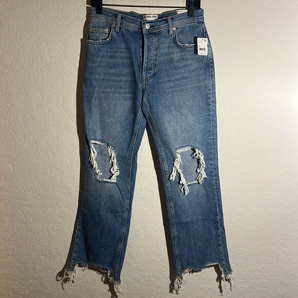 NWT Free People We the Free Maggie Ripped Crop Straight Leg Jeans Size 25 - Picture 2 of 12